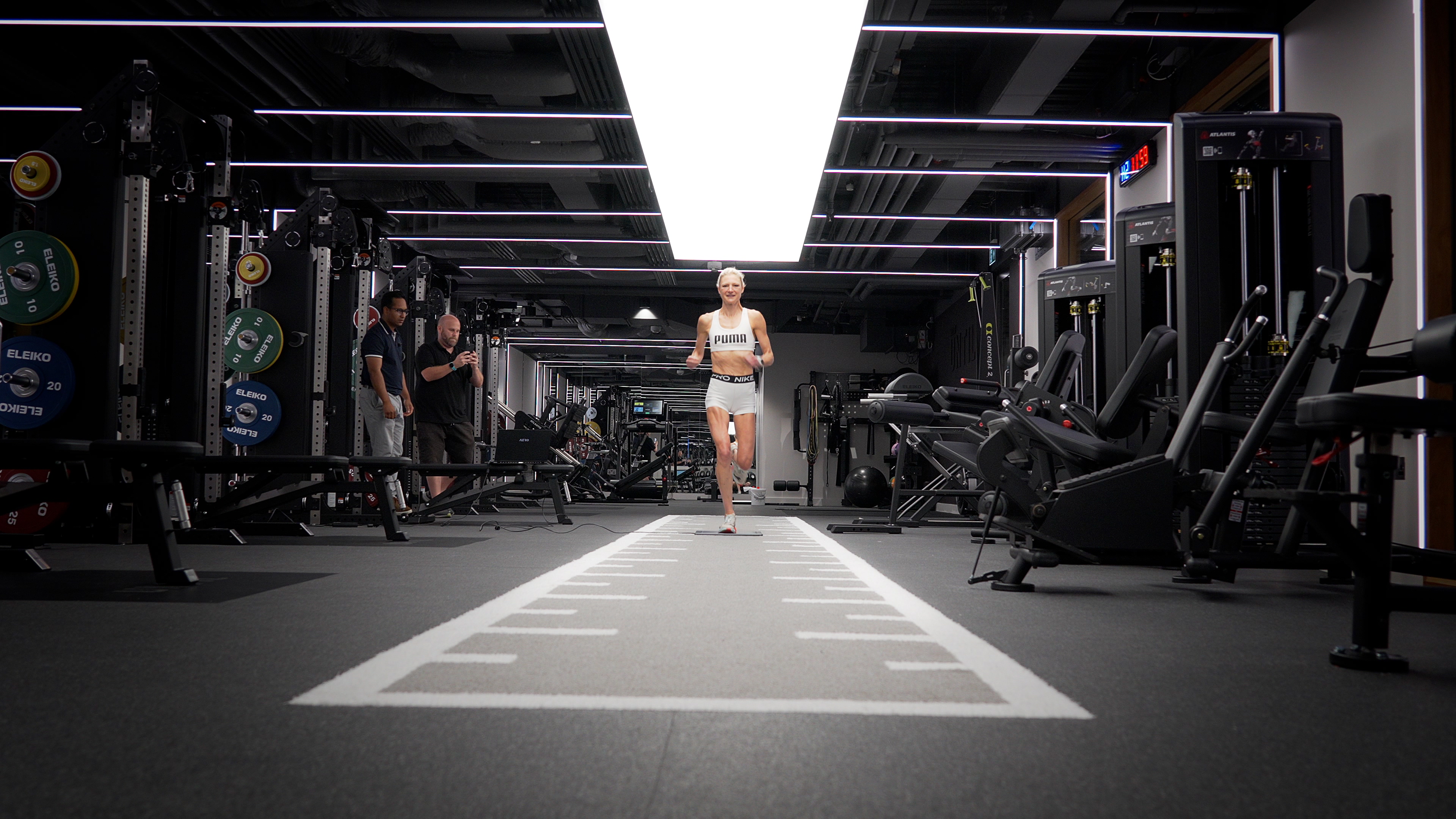 Helen running during a gym-based performance assessment