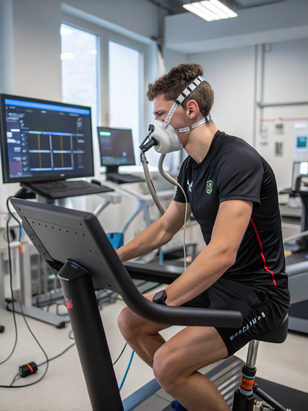 Athletic VO2 max and metabolic rate testing with metabolic mask and metabolic cart monitoring